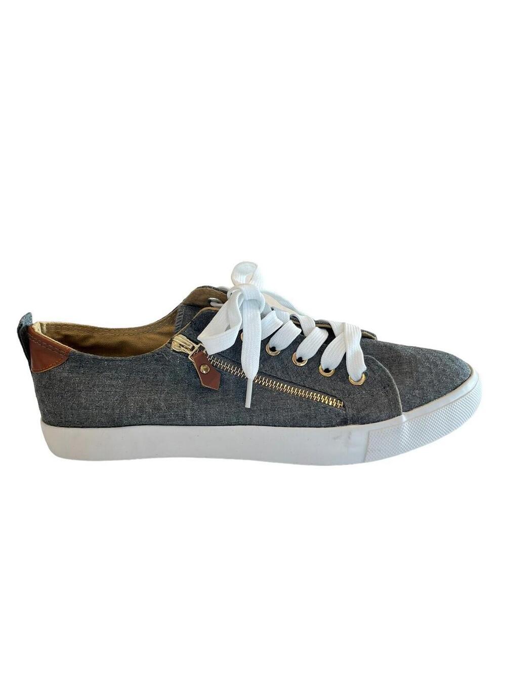 Twisted Kix Sneakers Women 10 Gray Side Zippered Lace Up Canvas Sneakers NWOT